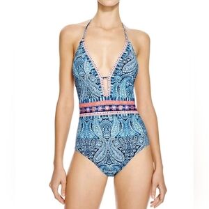 NWT Nanette Lepore Indigo Paisley Goddess One-piece Swimsuit Multicolor Large